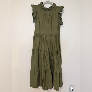 Olive Tiered Ruffle Sleeve Maxi Dress